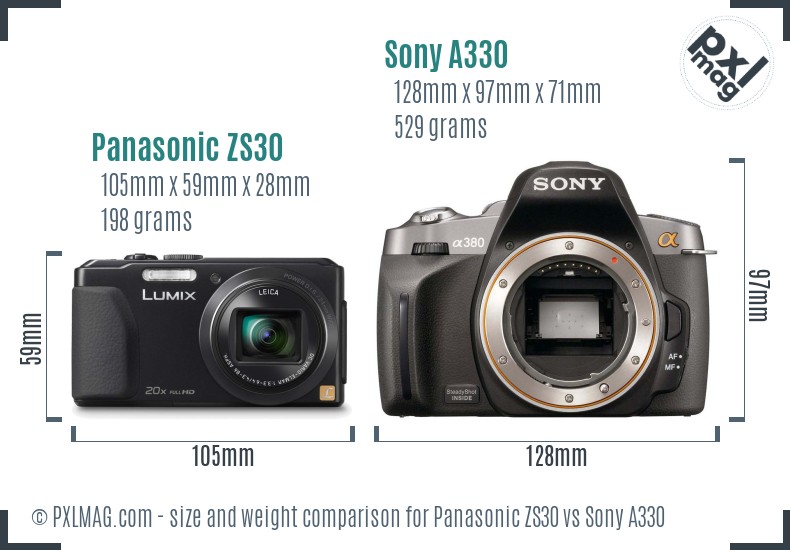 Panasonic ZS30 vs Sony A330 size comparison Panasonic ZS30 vs Sony A330 size comparison