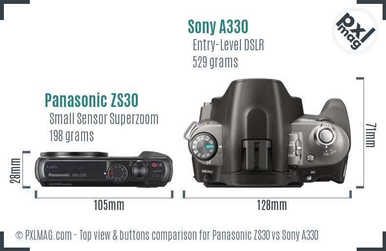 Panasonic ZS30 vs Sony A330 top view buttons comparison