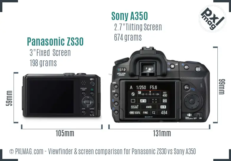 Panasonic ZS30 vs Sony A350 Screen and Viewfinder comparison Panasonic ZS30 vs Sony A350 Screen and Viewfinder comparison