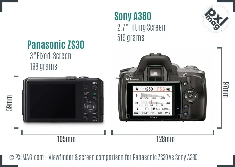 Panasonic ZS30 vs Sony A380 Screen and Viewfinder comparison