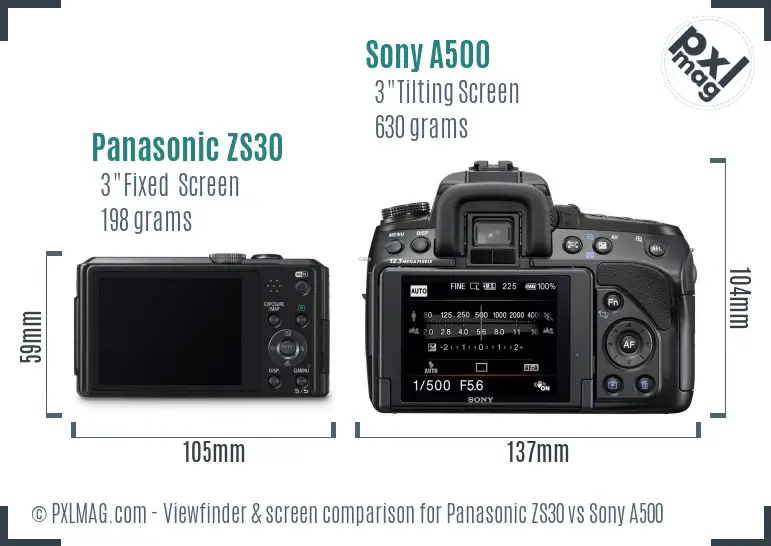 Panasonic ZS30 vs Sony A500 Screen and Viewfinder comparison Panasonic ZS30 vs Sony A500 Screen and Viewfinder comparison
