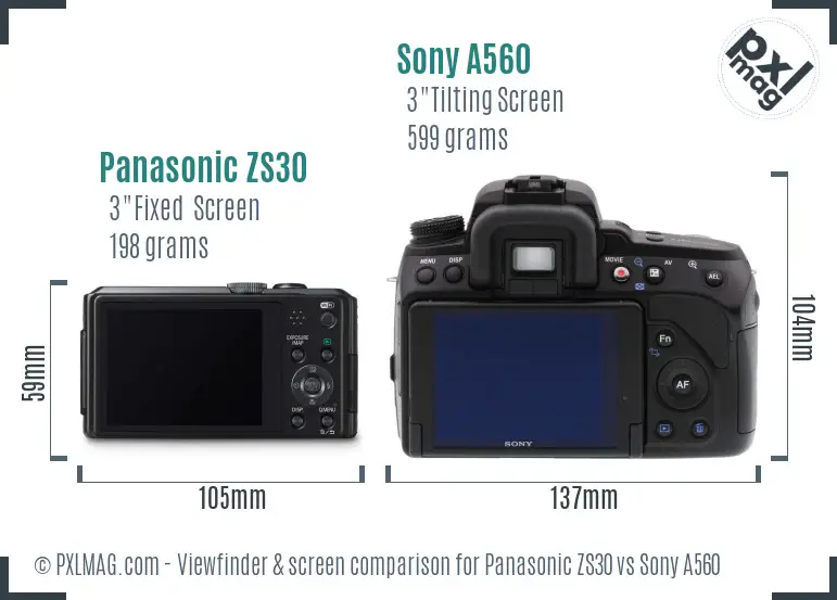 Panasonic ZS30 vs Sony A560 Screen and Viewfinder comparison