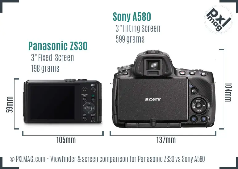 Panasonic ZS30 vs Sony A580 Screen and Viewfinder comparison