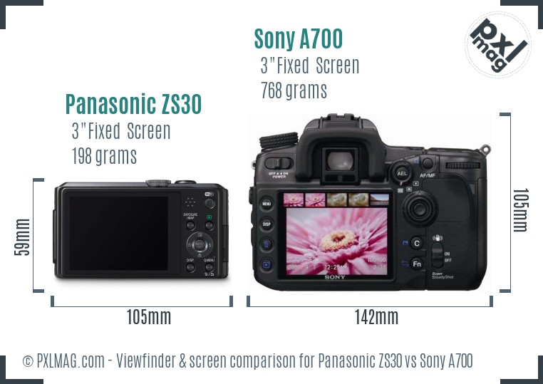 Panasonic ZS30 vs Sony A700 Screen and Viewfinder comparison