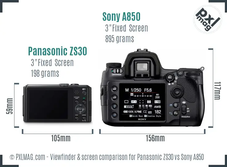 Panasonic ZS30 vs Sony A850 Screen and Viewfinder comparison Panasonic ZS30 vs Sony A850 Screen and Viewfinder comparison
