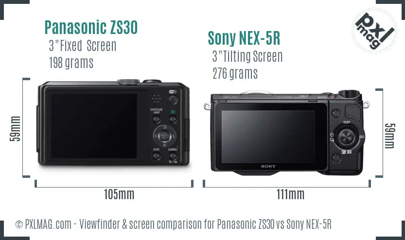 Panasonic ZS30 vs Sony NEX-5R Screen and Viewfinder comparison