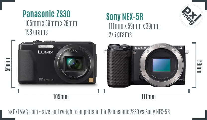 Panasonic ZS30 vs Sony NEX-5R size comparison
