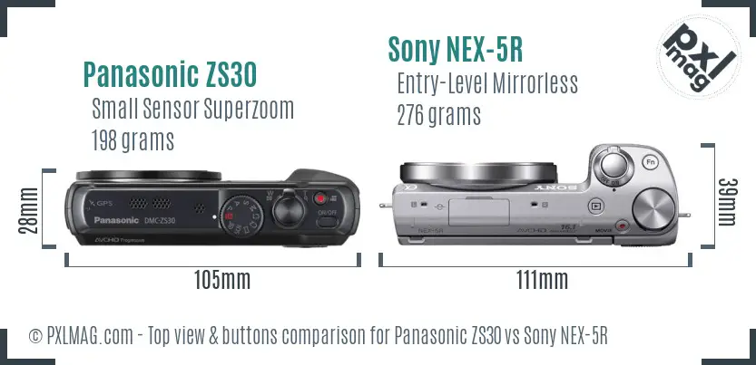 Panasonic ZS30 vs Sony NEX-5R top view buttons comparison