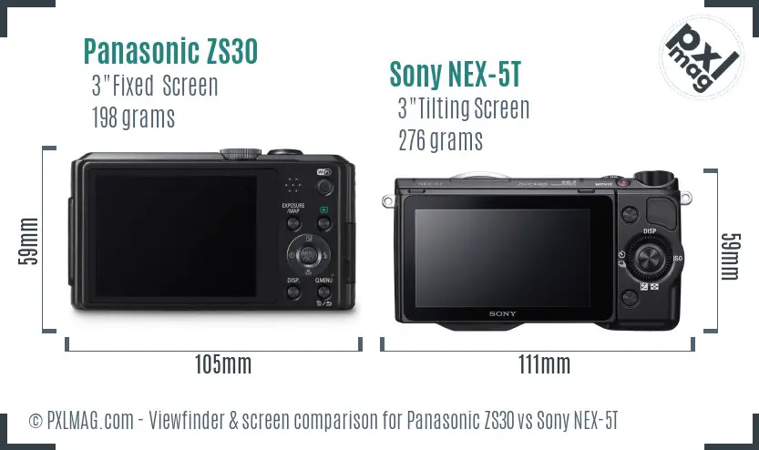 Panasonic ZS30 vs Sony NEX-5T Screen and Viewfinder comparison