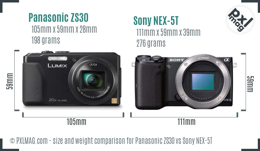 Panasonic ZS30 vs Sony NEX-5T size comparison