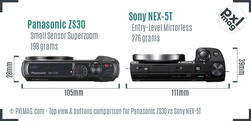 Panasonic ZS30 vs Sony NEX-5T top view buttons comparison