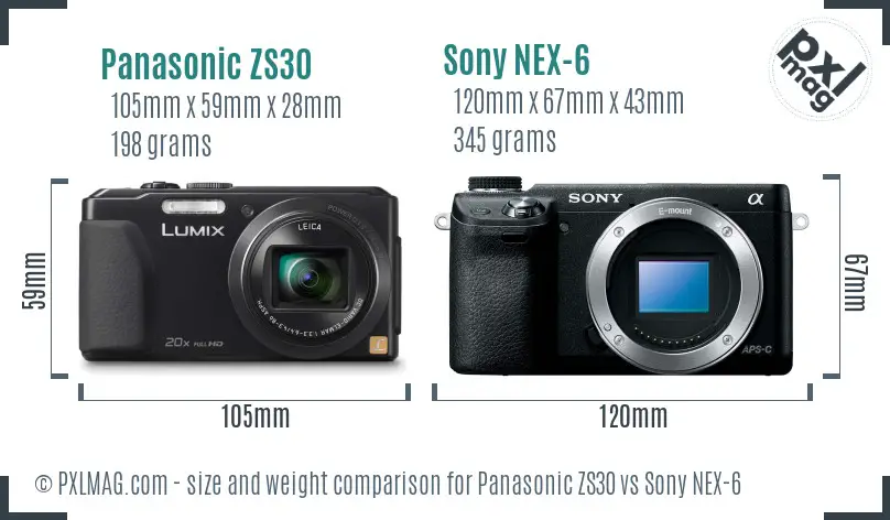 Panasonic ZS30 vs Sony NEX-6 size comparison