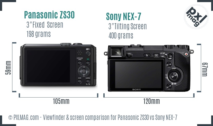 Panasonic ZS30 vs Sony NEX-7 Screen and Viewfinder comparison
