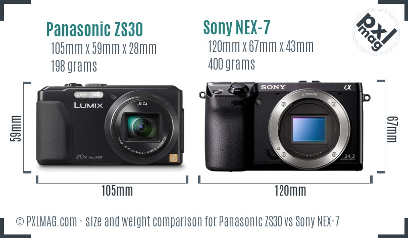 Panasonic ZS30 vs Sony NEX-7 size comparison
