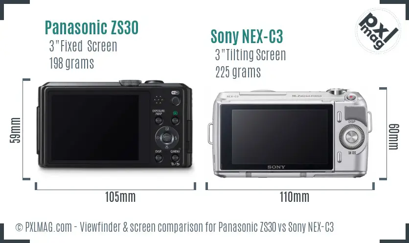 Panasonic ZS30 vs Sony NEX-C3 Screen and Viewfinder comparison