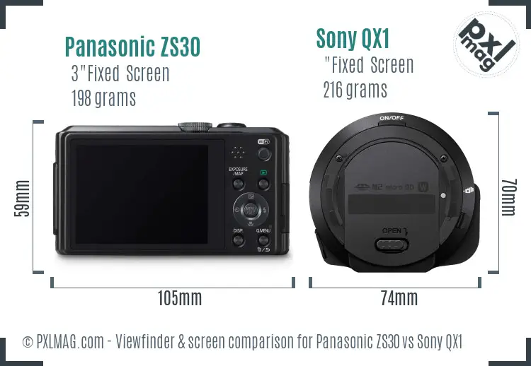 Panasonic ZS30 vs Sony QX1 Screen and Viewfinder comparison