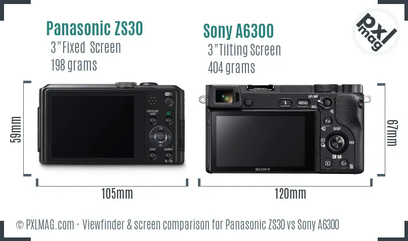 Panasonic ZS30 vs Sony A6300 Screen and Viewfinder comparison