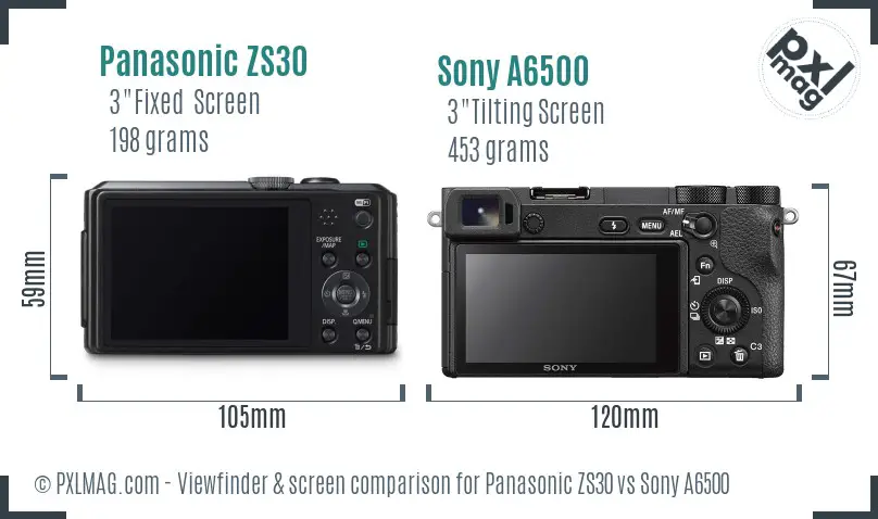 Panasonic ZS30 vs Sony A6500 Screen and Viewfinder comparison