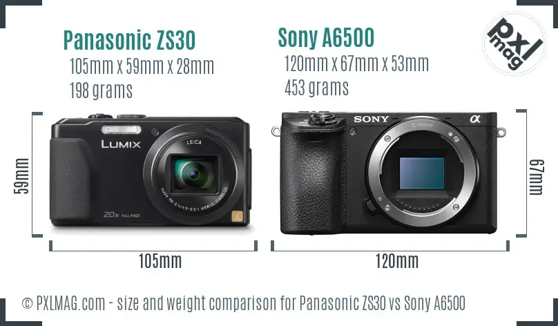 Panasonic ZS30 vs Sony A6500 size comparison