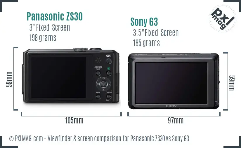 Panasonic ZS30 vs Sony G3 Screen and Viewfinder comparison