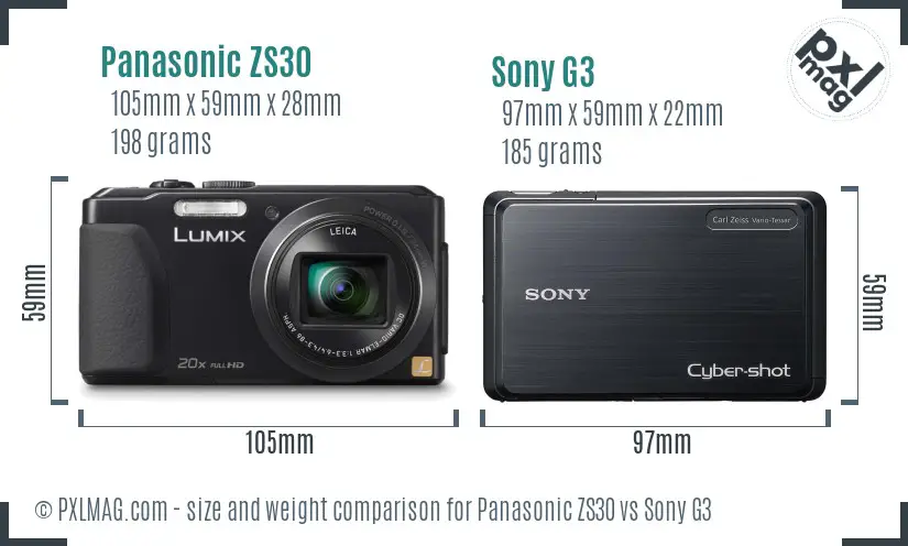 Panasonic ZS30 vs Sony G3 size comparison