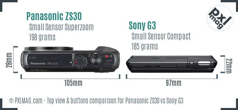 Panasonic ZS30 vs Sony G3 top view buttons comparison