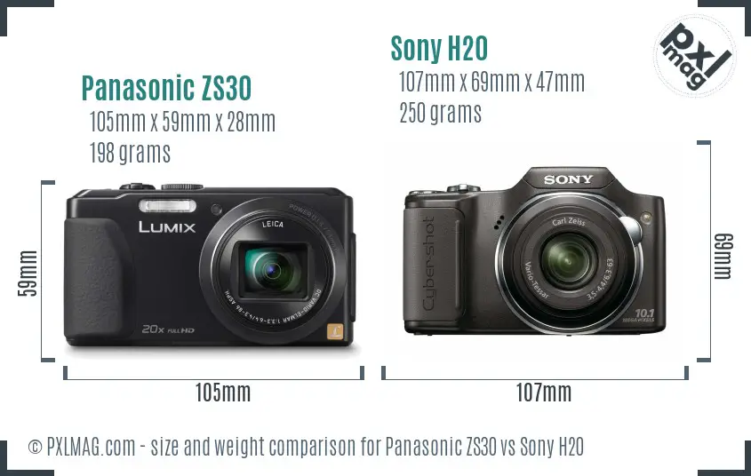 Panasonic ZS30 vs Sony H20 size comparison Panasonic ZS30 vs Sony H20 size comparison
