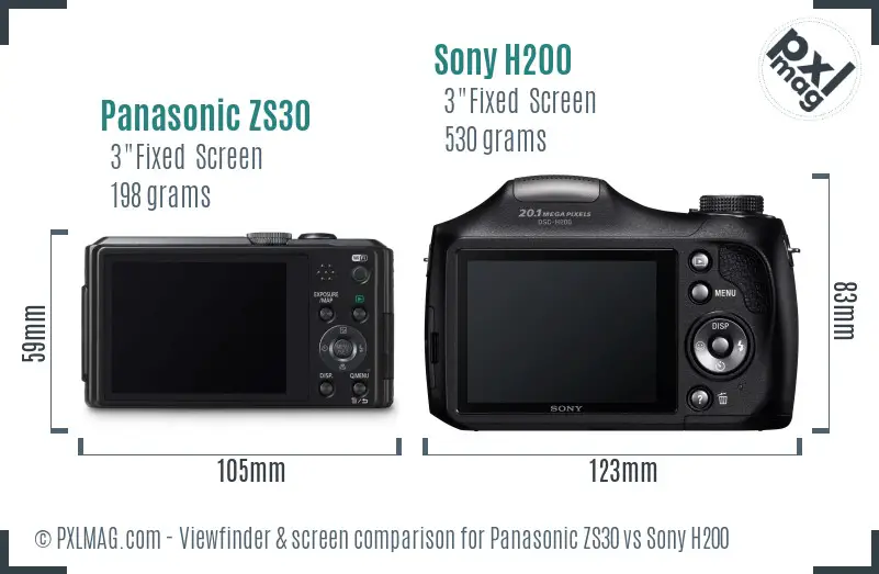 Panasonic ZS30 vs Sony H200 Screen and Viewfinder comparison