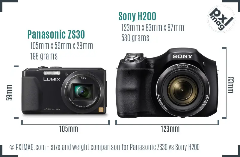 Panasonic ZS30 vs Sony H200 size comparison
