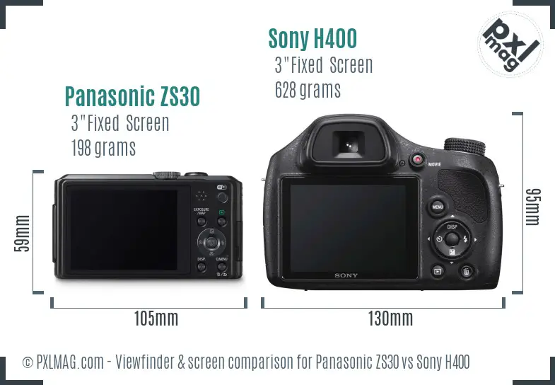 Panasonic ZS30 vs Sony H400 Screen and Viewfinder comparison
