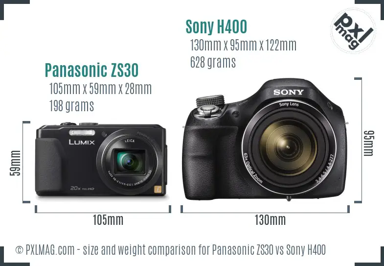 Panasonic ZS30 vs Sony H400 size comparison