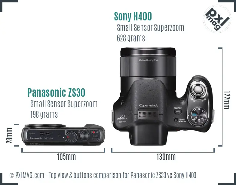 Panasonic ZS30 vs Sony H400 top view buttons comparison