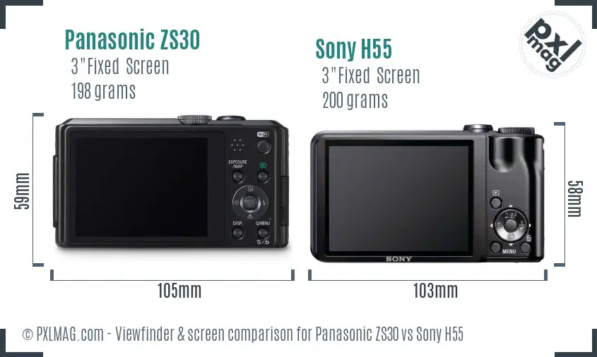 Panasonic ZS30 vs Sony H55 Screen and Viewfinder comparison