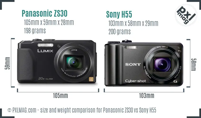 Panasonic ZS30 vs Sony H55 size comparison