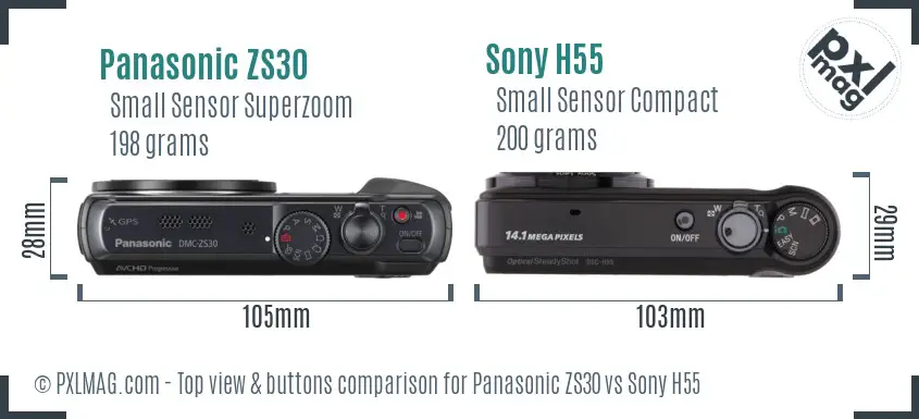 Panasonic ZS30 vs Sony H55 top view buttons comparison