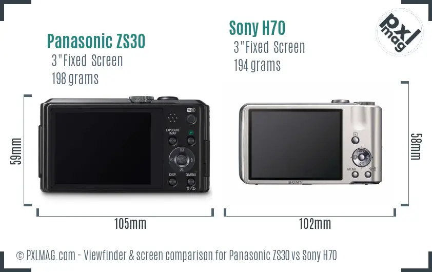 Panasonic ZS30 vs Sony H70 Screen and Viewfinder comparison