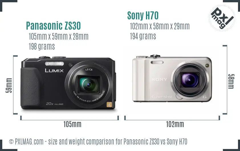 Panasonic ZS30 vs Sony H70 size comparison