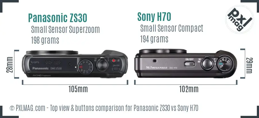 Panasonic ZS30 vs Sony H70 top view buttons comparison