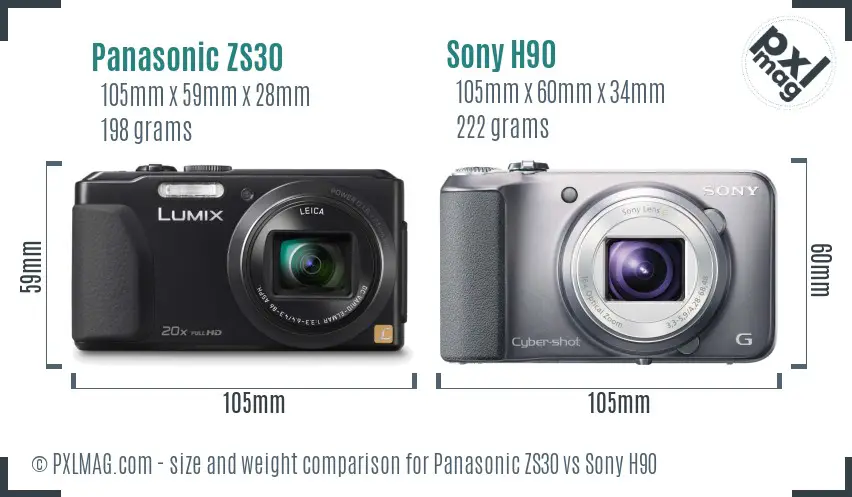 Panasonic ZS30 vs Sony H90 size comparison Panasonic ZS30 vs Sony H90 size comparison