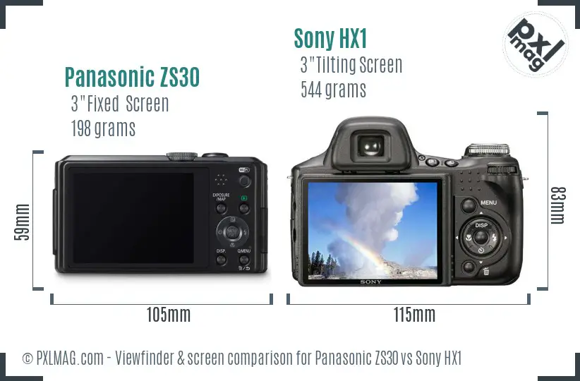 Panasonic ZS30 vs Sony HX1 Screen and Viewfinder comparison