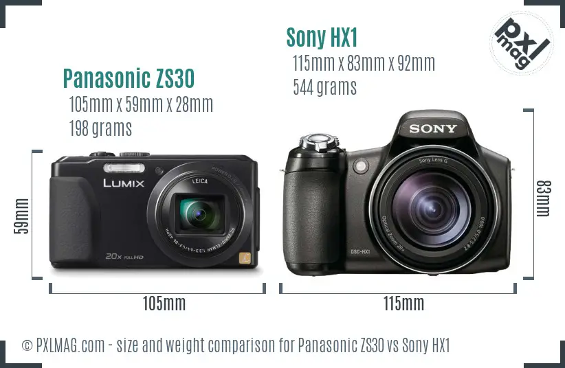 Panasonic ZS30 vs Sony HX1 size comparison