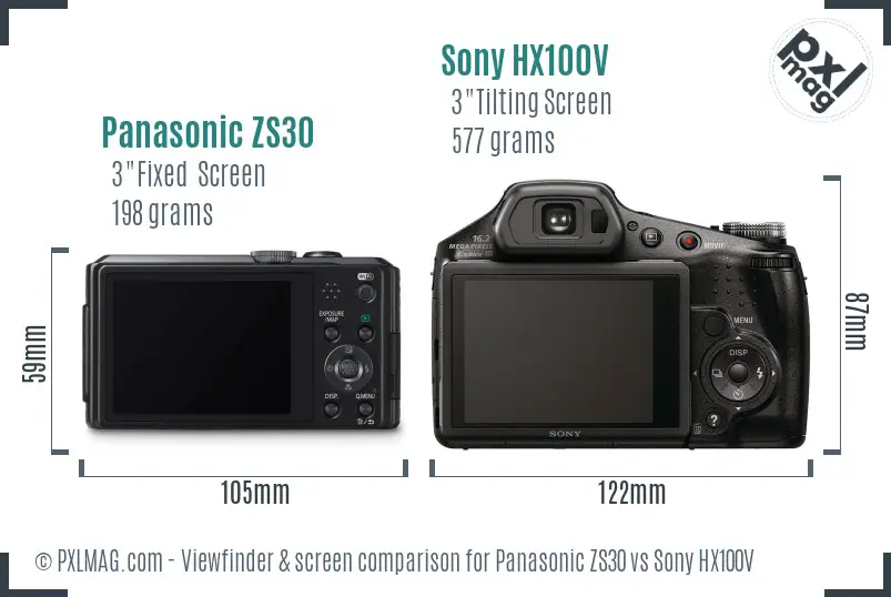 Panasonic ZS30 vs Sony HX100V Screen and Viewfinder comparison