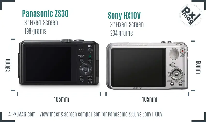 Panasonic ZS30 vs Sony HX10V Screen and Viewfinder comparison