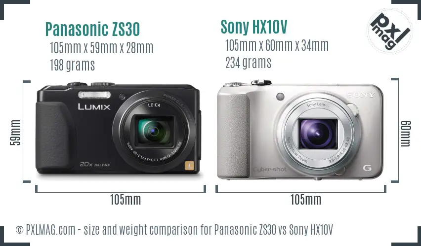 Panasonic ZS30 vs Sony HX10V size comparison