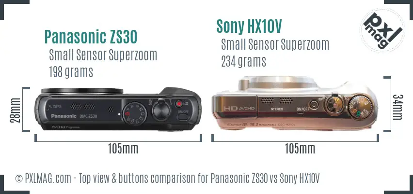 Panasonic ZS30 vs Sony HX10V top view buttons comparison