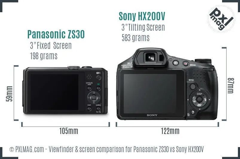 Panasonic ZS30 vs Sony HX200V Screen and Viewfinder comparison