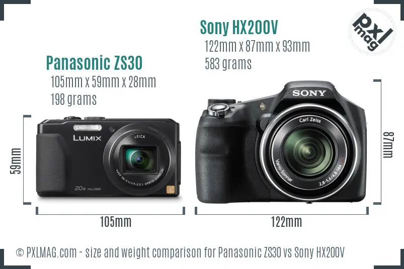 Panasonic ZS30 vs Sony HX200V size comparison