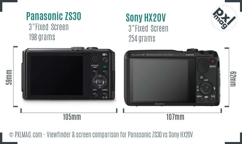 Panasonic ZS30 vs Sony HX20V Screen and Viewfinder comparison