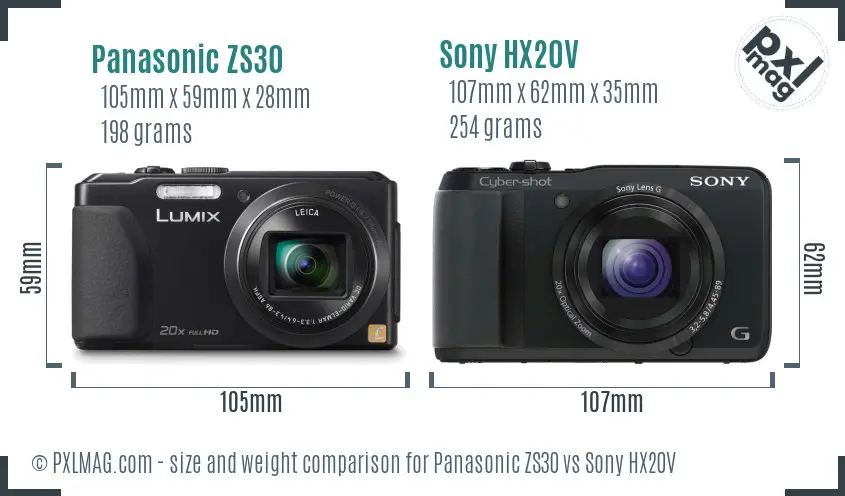 Panasonic ZS30 vs Sony HX20V size comparison