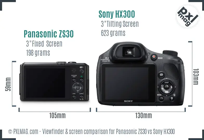 Panasonic ZS30 vs Sony HX300 Screen and Viewfinder comparison